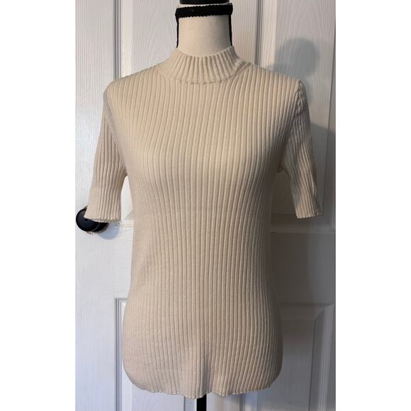 MM Lafleur Tops - MM Lafleur Short Sleeve Shirt Women's Small Cream Ribbed Merino Wool Mock Neck